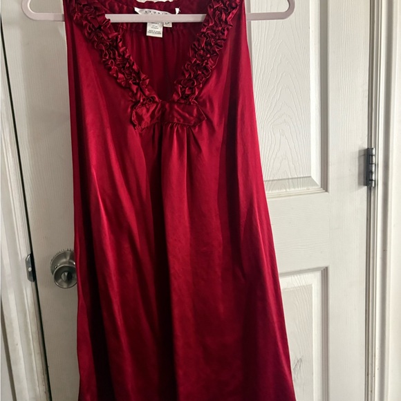 Studio M Dresses & Skirts - Studio M Red Satin Ruffle-Trim Night Chemise